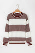 Textured Striped Long Sleeve Crew Neck Sweater