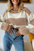 Textured Striped Long Sleeve Crew Neck Sweater