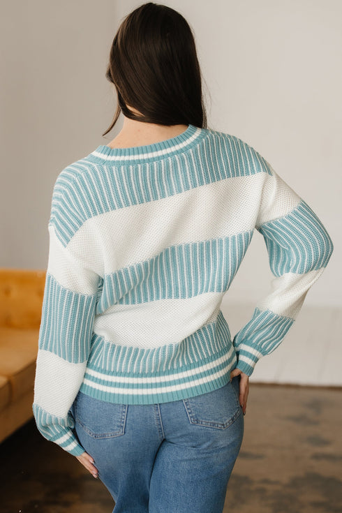 Textured Striped Long Sleeve Crew Neck Sweater