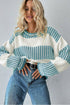 Textured Striped Long Sleeve Crew Neck Sweater