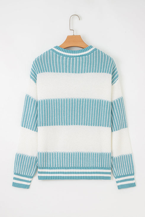 Textured Striped Long Sleeve Crew Neck Sweater