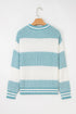 Textured Striped Long Sleeve Crew Neck Sweater