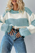 Textured Striped Long Sleeve Crew Neck Sweater