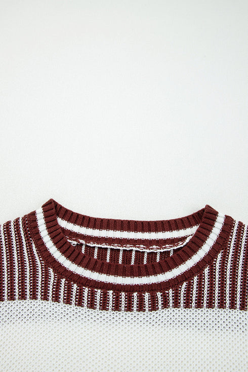 Textured Striped Long Sleeve Crew Neck Sweater