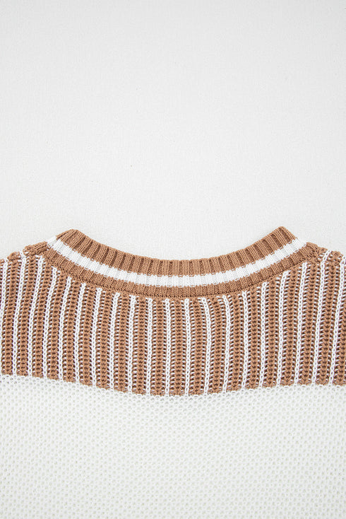 Textured Striped Long Sleeve Crew Neck Sweater