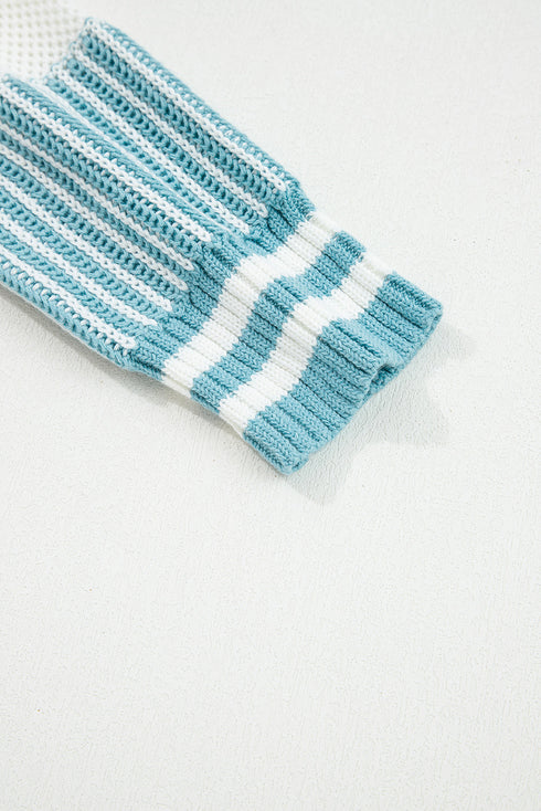 Textured Striped Long Sleeve Crew Neck Sweater