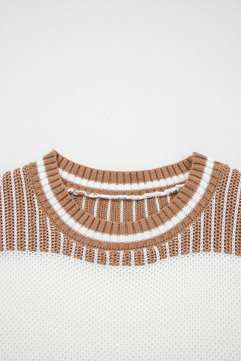 Textured Striped Long Sleeve Crew Neck Sweater