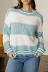 Textured Striped Long Sleeve Crew Neck Sweater