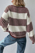 Textured Striped Long Sleeve Crew Neck Sweater