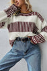 Textured Striped Long Sleeve Crew Neck Sweater