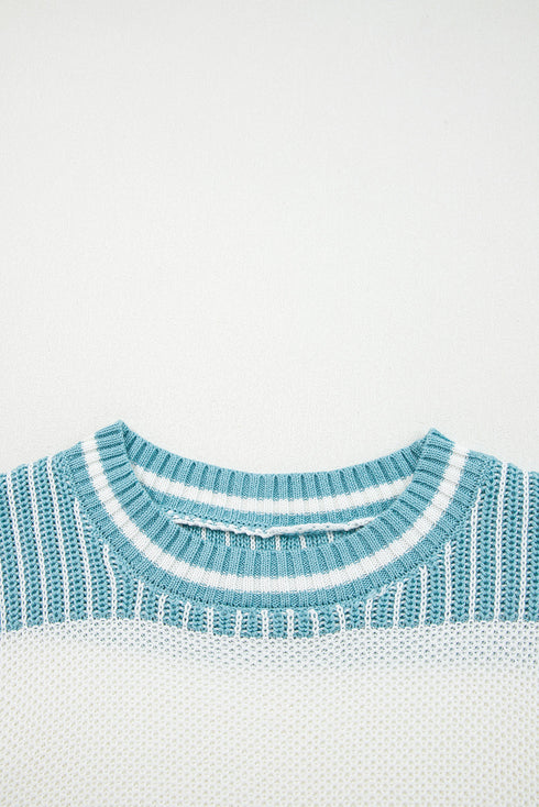 Textured Striped Long Sleeve Crew Neck Sweater