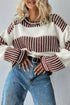 Textured Striped Long Sleeve Crew Neck Sweater