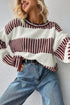 Textured Striped Long Sleeve Crew Neck Sweater