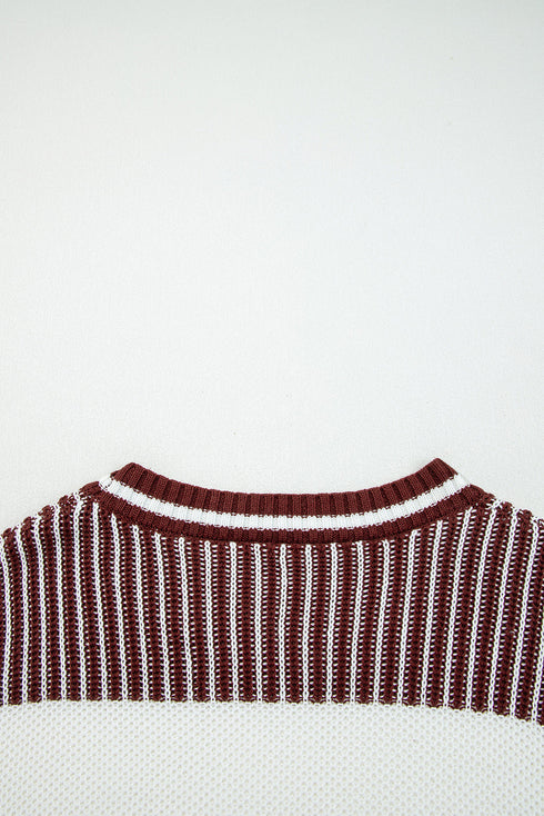 Textured Striped Long Sleeve Crew Neck Sweater