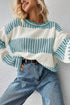 Textured Striped Long Sleeve Crew Neck Sweater