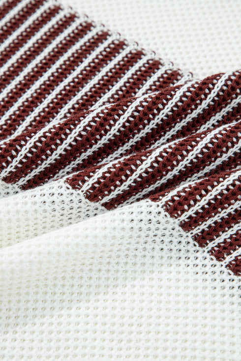 Textured Striped Long Sleeve Crew Neck Sweater