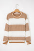 Textured Striped Long Sleeve Crew Neck Sweater