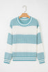 Textured Striped Long Sleeve Crew Neck Sweater