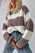 Textured Striped Long Sleeve Crew Neck Sweater