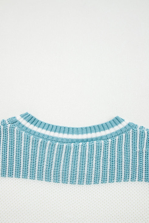 Textured Striped Long Sleeve Crew Neck Sweater
