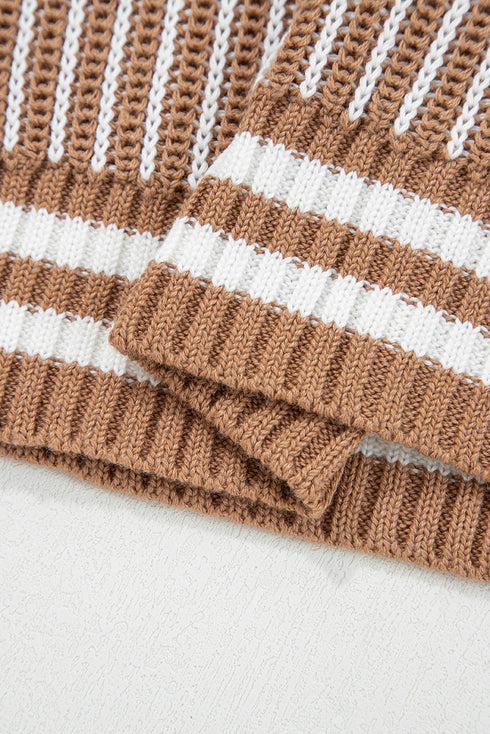 Textured Striped Long Sleeve Crew Neck Sweater
