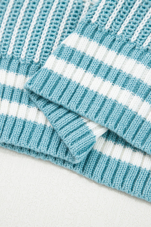 Textured Striped Long Sleeve Crew Neck Sweater