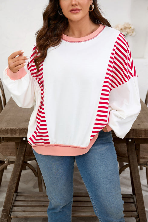 Textured Striped Patchwork Seam Detail Pullover Sweatshirt