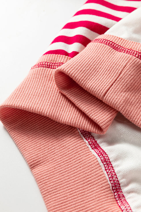 Textured Striped Patchwork Seam Detail Pullover Sweatshirt