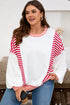 Textured Striped Patchwork Seam Detail Pullover Sweatshirt
