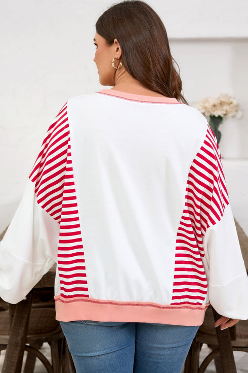 Textured Striped Patchwork Seam Detail Pullover Sweatshirt