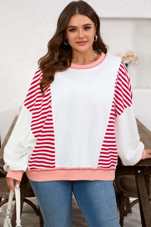 Textured Striped Patchwork Seam Detail Pullover Sweatshirt