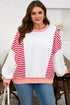Textured Striped Patchwork Seam Detail Pullover Sweatshirt