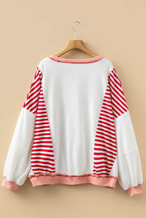Textured Striped Patchwork Seam Detail Pullover Sweatshirt