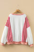 Textured Striped Patchwork Seam Detail Pullover Sweatshirt