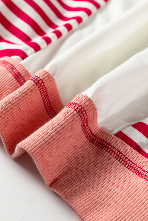 Textured Striped Patchwork Seam Detail Pullover Sweatshirt