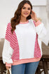 Textured Striped Patchwork Seam Detail Pullover Sweatshirt
