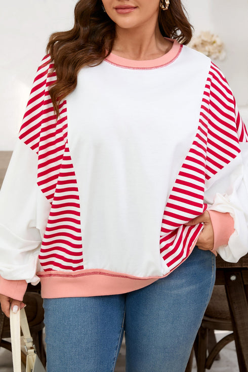 Textured Striped Patchwork Seam Detail Pullover Sweatshirt
