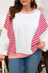Textured Striped Patchwork Seam Detail Pullover Sweatshirt