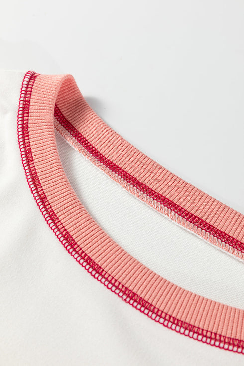 Textured Striped Patchwork Seam Detail Pullover Sweatshirt