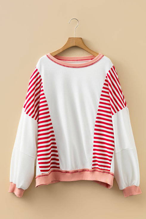 Textured Striped Patchwork Seam Detail Pullover Sweatshirt