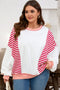 Textured Striped Patchwork Seam Detail Pullover Sweatshirt