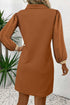 Textured Striped Patchwork Split Neck Long Sleeve Mini Dress