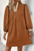 Textured Striped Patchwork Split Neck Long Sleeve Mini Dress