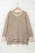 Textured Striped Ribbed Dolman High Low Long Sleeve Top