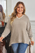 Textured Striped Ribbed Dolman High Low Long Sleeve Top