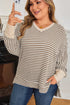 Textured Striped Ribbed Dolman High Low Long Sleeve Top
