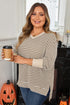 Textured Striped Ribbed Dolman High Low Long Sleeve Top