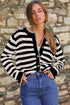 Textured Striped Round Neck Button Front Knit Cardigan