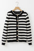 Textured Striped Round Neck Button Front Knit Cardigan