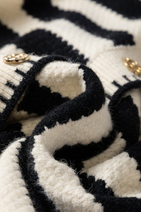 Textured Striped Round Neck Button Front Knit Cardigan